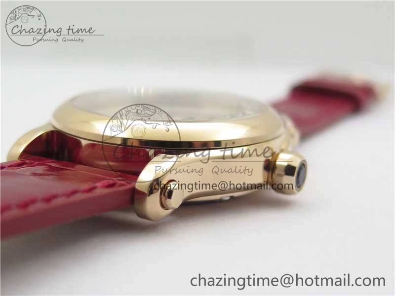 HAPPY SPORT AUTOMATIC RG 36MM YYF 1:1 BEST EDITION WHITE DIAL ON RED LEATHER STRAP A2892