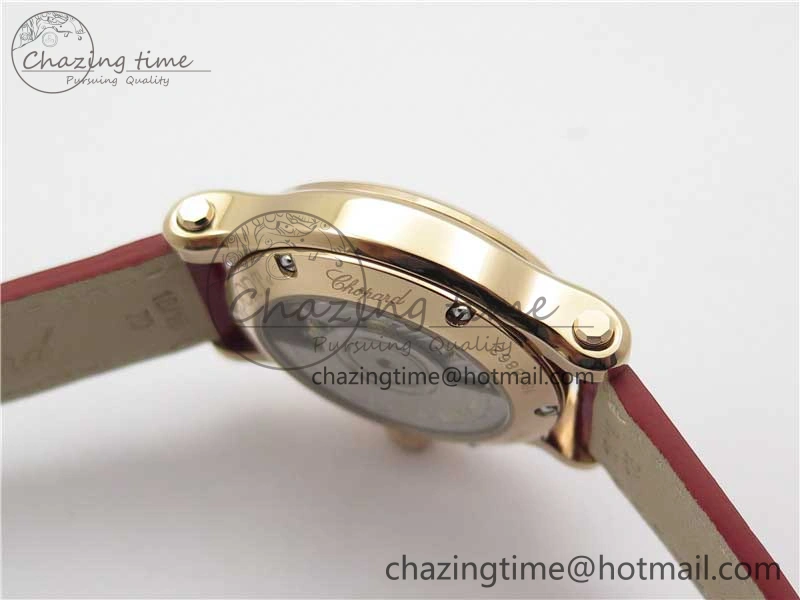 HAPPY SPORT AUTOMATIC RG 36MM YYF 1:1 BEST EDITION WHITE DIAL ON RED LEATHER STRAP A2892