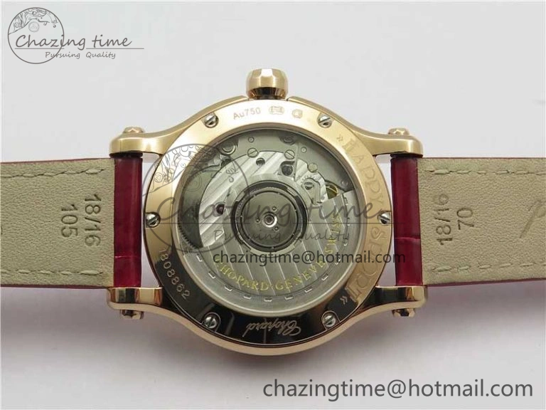 HAPPY SPORT AUTOMATIC RG 36MM YYF 1:1 BEST EDITION WHITE DIAL ON RED LEATHER STRAP A2892