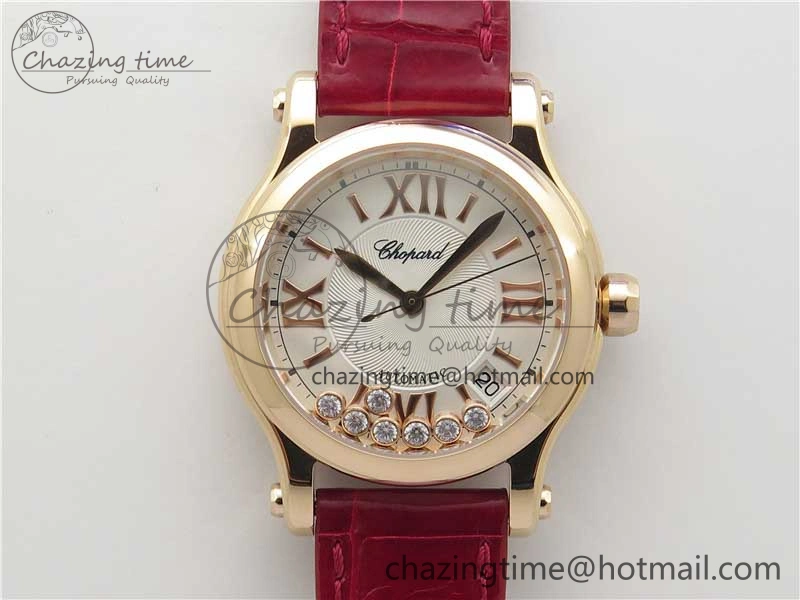 HAPPY SPORT AUTOMATIC RG 36MM YYF 1:1 BEST EDITION WHITE DIAL ON RED LEATHER STRAP A2892