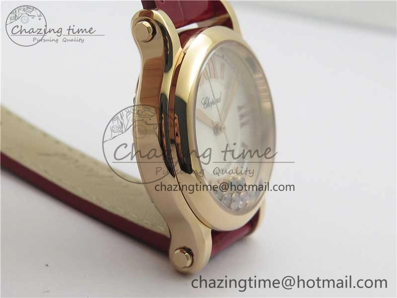 HAPPY SPORT AUTOMATIC RG 36MM YYF 1:1 BEST EDITION WHITE DIAL ON RED LEATHER STRAP A2892