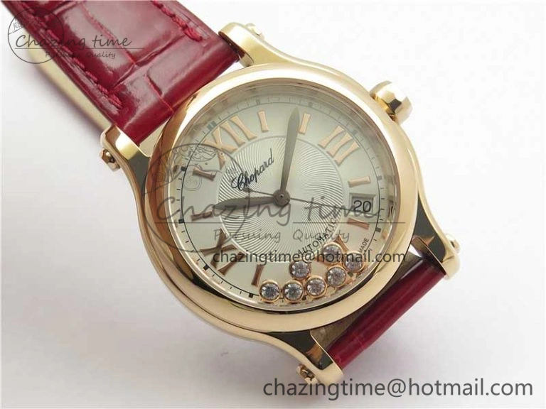 HAPPY SPORT AUTOMATIC RG 36MM YYF 1:1 BEST EDITION WHITE DIAL ON RED LEATHER STRAP A2892