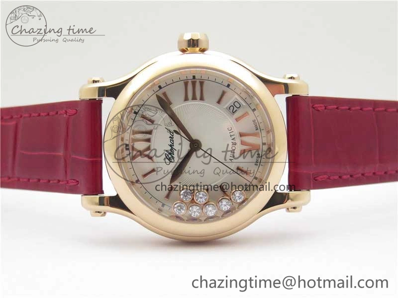 HAPPY SPORT AUTOMATIC RG 36MM YYF 1:1 BEST EDITION WHITE DIAL ON RED LEATHER STRAP A2892