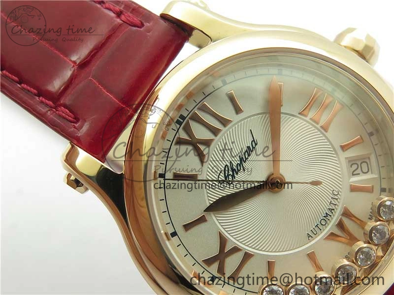 HAPPY SPORT AUTOMATIC RG 36MM YYF 1:1 BEST EDITION WHITE DIAL ON RED LEATHER STRAP A2892