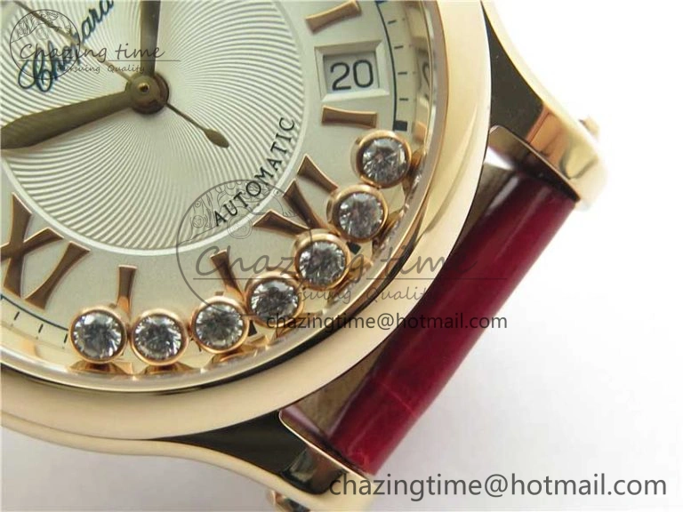 HAPPY SPORT AUTOMATIC RG 36MM YYF 1:1 BEST EDITION WHITE DIAL ON RED LEATHER STRAP A2892