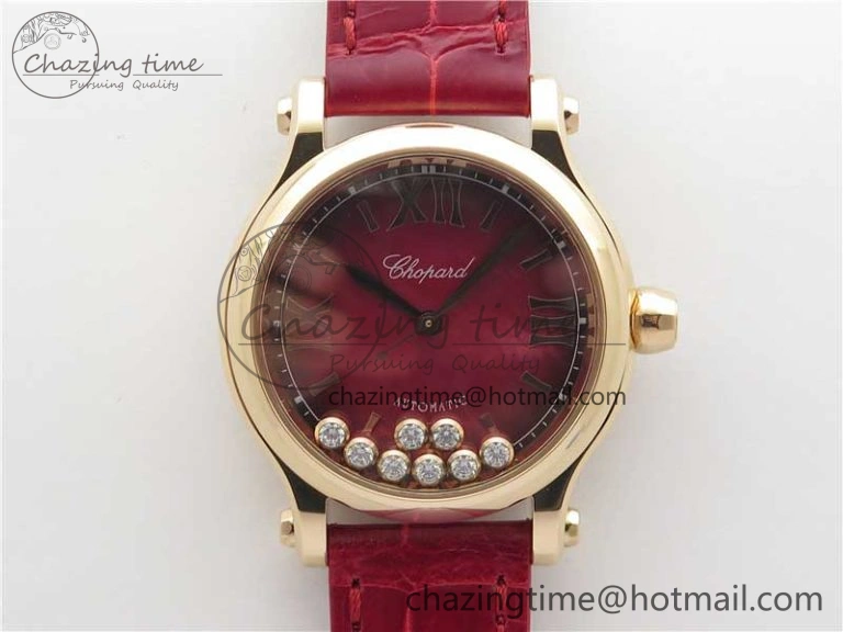 HAPPY SPORT AUTOMATIC RG 36MM YYF 1:1 BEST EDITION WHITE DIAL ON RED LEATHER STRAP A2892