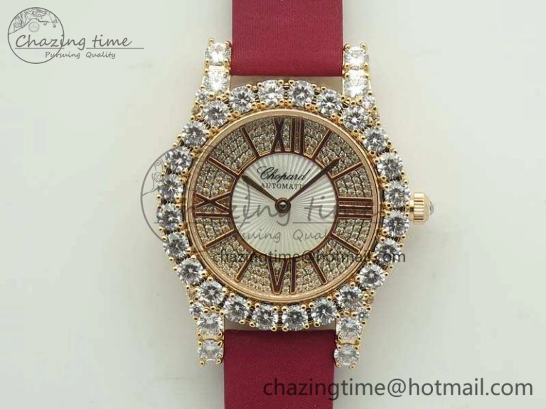 HAPPY SPORT AUTOMATIC RG 36MM YYF 1:1 BEST EDITION WHITE DIAL ON RED LEATHER STRAP A2892