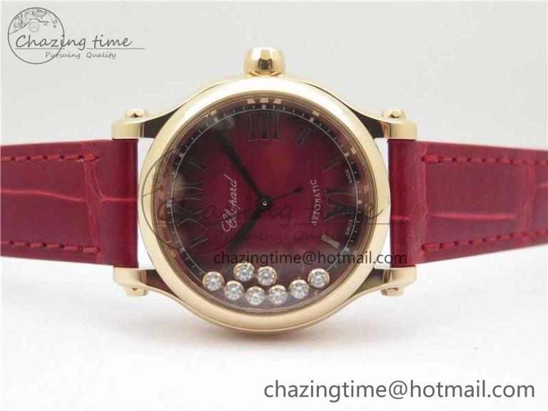 HAPPY SPORT AUTOMATIC RG 36MM ZF 1:1 BEST EDITION RED MOP DIAL ON RED LEATHER STRAP MIYOTA 9015