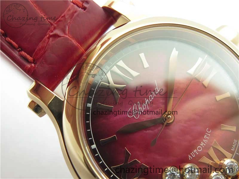 HAPPY SPORT AUTOMATIC RG 36MM ZF 1:1 BEST EDITION RED MOP DIAL ON RED LEATHER STRAP MIYOTA 9015