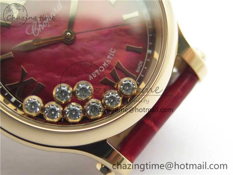 HAPPY SPORT AUTOMATIC RG 36MM ZF 1:1 BEST EDITION RED MOP DIAL ON RED LEATHER STRAP MIYOTA 9015