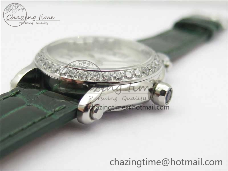 HAPPY SPORT AUTOMATIC SS 36MM CRYSTAL YYF 1:1 BEST EDITION WHITE DIAL ON GREEN LEATHER STRAP A2892