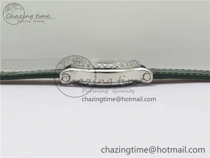 HAPPY SPORT AUTOMATIC SS 36MM CRYSTAL YYF 1:1 BEST EDITION WHITE DIAL ON GREEN LEATHER STRAP A2892