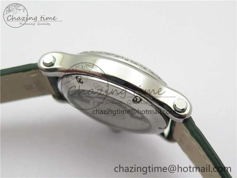 HAPPY SPORT AUTOMATIC SS 36MM CRYSTAL YYF 1:1 BEST EDITION WHITE DIAL ON GREEN LEATHER STRAP A2892