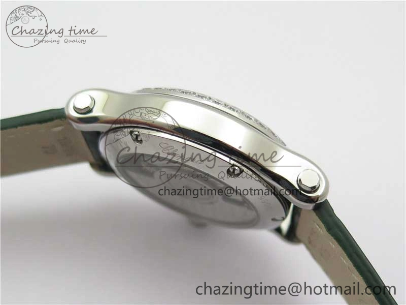 HAPPY SPORT AUTOMATIC SS 36MM CRYSTAL YYF 1:1 BEST EDITION WHITE DIAL ON GREEN LEATHER STRAP A2892