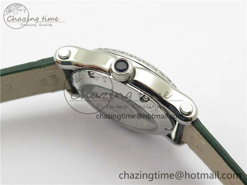 HAPPY SPORT AUTOMATIC SS 36MM CRYSTAL YYF 1:1 BEST EDITION WHITE DIAL ON GREEN LEATHER STRAP A2892