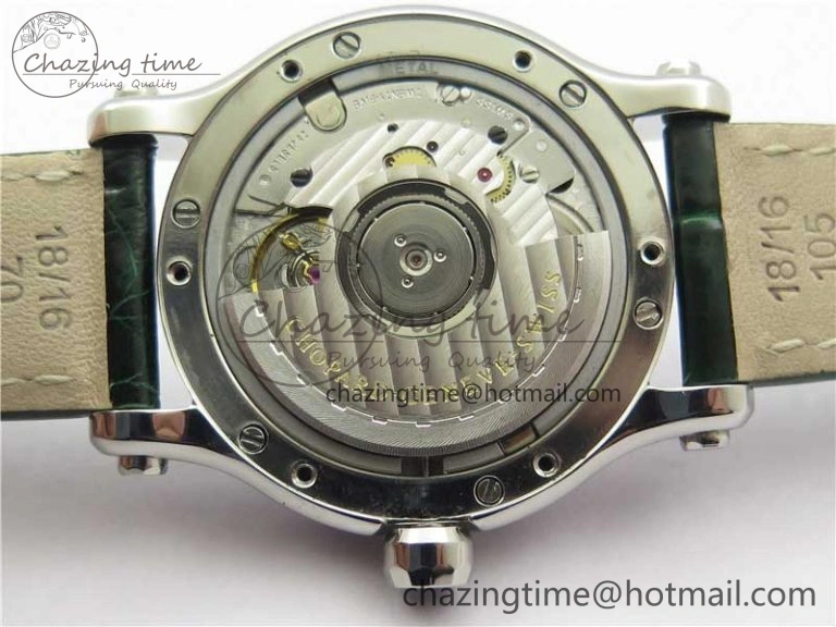 HAPPY SPORT AUTOMATIC SS 36MM CRYSTAL YYF 1:1 BEST EDITION WHITE DIAL ON GREEN LEATHER STRAP A2892