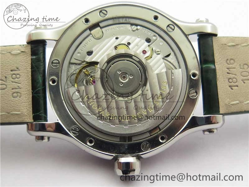 HAPPY SPORT AUTOMATIC SS 36MM CRYSTAL YYF 1:1 BEST EDITION WHITE DIAL ON GREEN LEATHER STRAP A2892