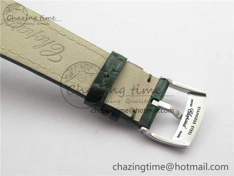 HAPPY SPORT AUTOMATIC SS 36MM CRYSTAL YYF 1:1 BEST EDITION WHITE DIAL ON GREEN LEATHER STRAP A2892