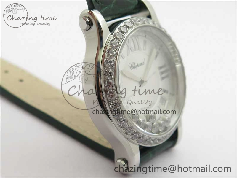 HAPPY SPORT AUTOMATIC SS 36MM CRYSTAL YYF 1:1 BEST EDITION WHITE DIAL ON GREEN LEATHER STRAP A2892