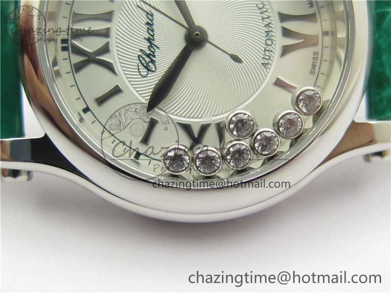 HAPPY SPORT AUTOMATIC SS 36MM YYF 1:1 BEST EDITION WHITE DIAL ON GREEN LEATHER STRAP A2892