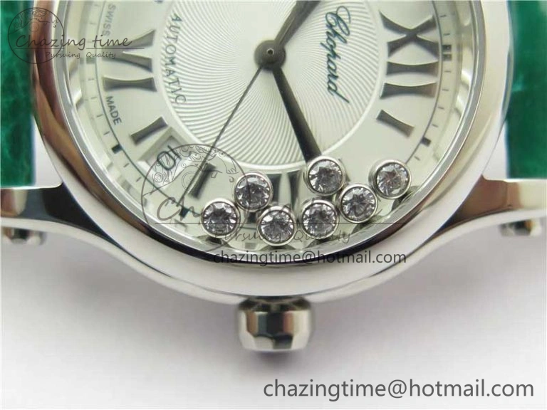 HAPPY SPORT AUTOMATIC SS 36MM YYF 1:1 BEST EDITION WHITE DIAL ON GREEN LEATHER STRAP A2892