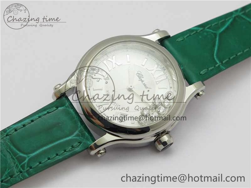 HAPPY SPORT AUTOMATIC SS 36MM YYF 1:1 BEST EDITION WHITE DIAL ON GREEN LEATHER STRAP A2892