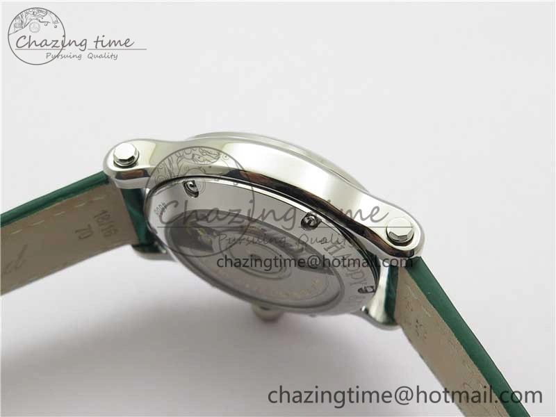 HAPPY SPORT AUTOMATIC SS 36MM YYF 1:1 BEST EDITION WHITE DIAL ON GREEN LEATHER STRAP A2892