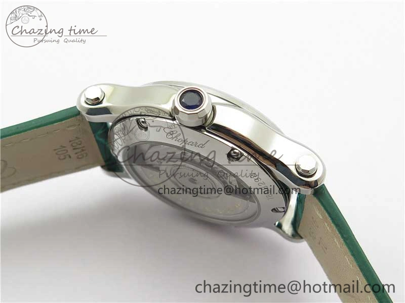 HAPPY SPORT AUTOMATIC SS 36MM YYF 1:1 BEST EDITION WHITE DIAL ON GREEN LEATHER STRAP A2892