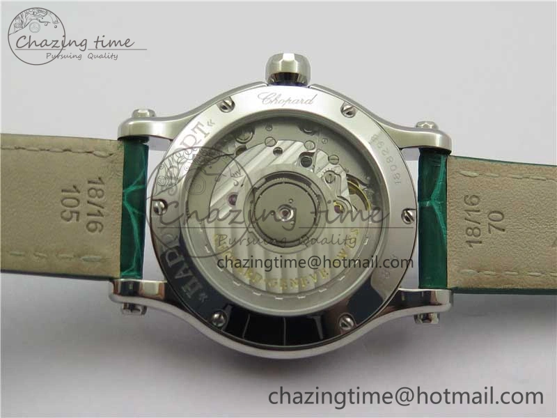 HAPPY SPORT AUTOMATIC SS 36MM YYF 1:1 BEST EDITION WHITE DIAL ON GREEN LEATHER STRAP A2892