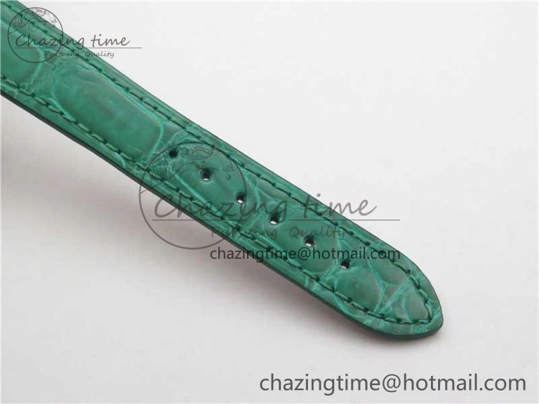 HAPPY SPORT AUTOMATIC SS 36MM YYF 1:1 BEST EDITION WHITE DIAL ON GREEN LEATHER STRAP A2892