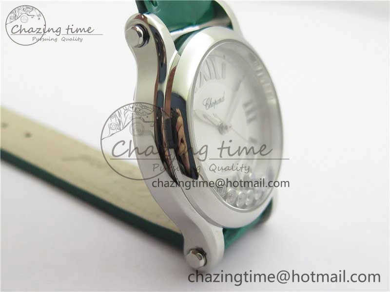 HAPPY SPORT AUTOMATIC SS 36MM YYF 1:1 BEST EDITION WHITE DIAL ON GREEN LEATHER STRAP A2892