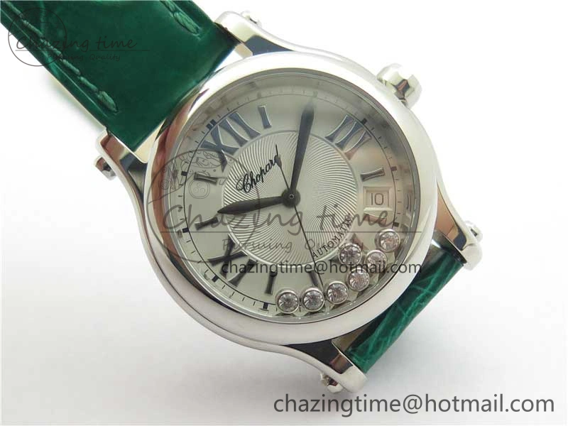 HAPPY SPORT AUTOMATIC SS 36MM YYF 1:1 BEST EDITION WHITE DIAL ON GREEN LEATHER STRAP A2892