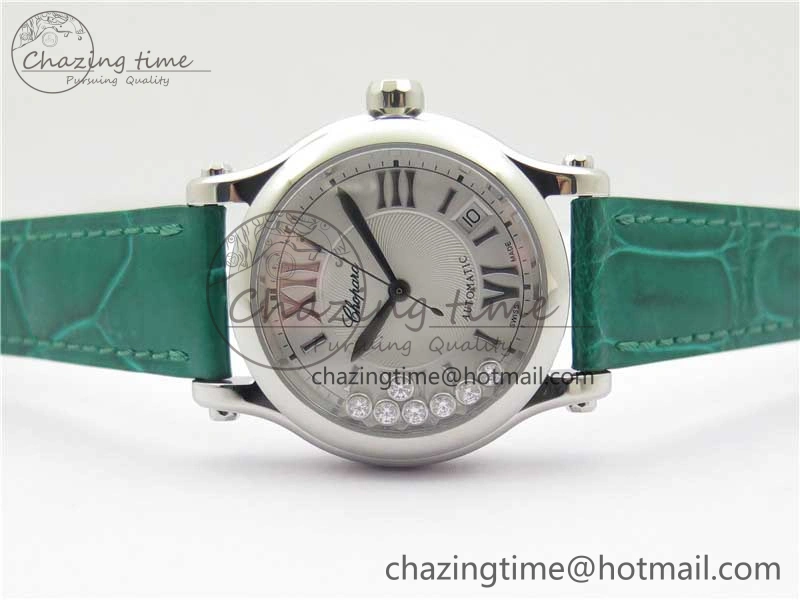 HAPPY SPORT AUTOMATIC SS 36MM YYF 1:1 BEST EDITION WHITE DIAL ON GREEN LEATHER STRAP A2892