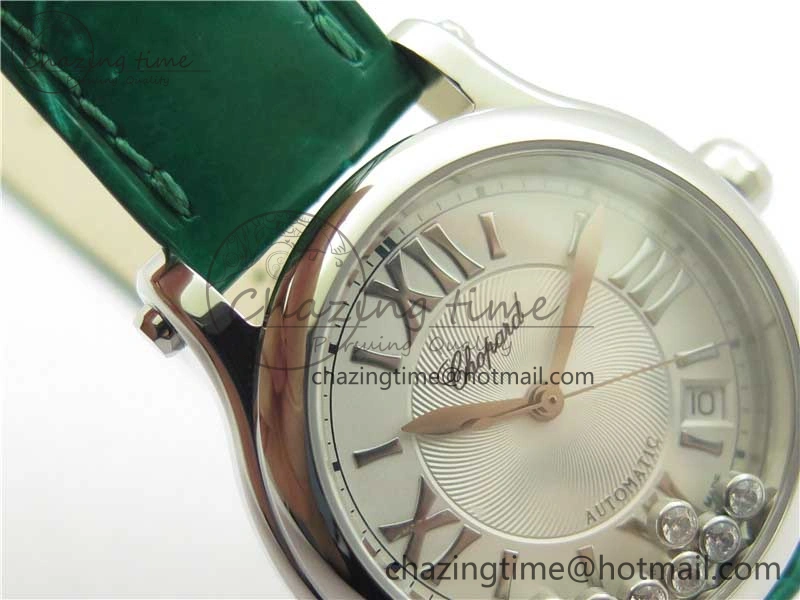 HAPPY SPORT AUTOMATIC SS 36MM YYF 1:1 BEST EDITION WHITE DIAL ON GREEN LEATHER STRAP A2892