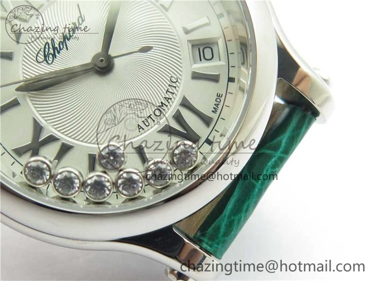 HAPPY SPORT AUTOMATIC SS 36MM YYF 1:1 BEST EDITION WHITE DIAL ON GREEN LEATHER STRAP A2892