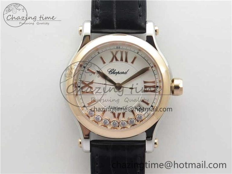 HAPPY SPORT AUTOMATIC SS 36MM YYF 1:1 BEST EDITION WHITE DIAL ON GREEN LEATHER STRAP A2892