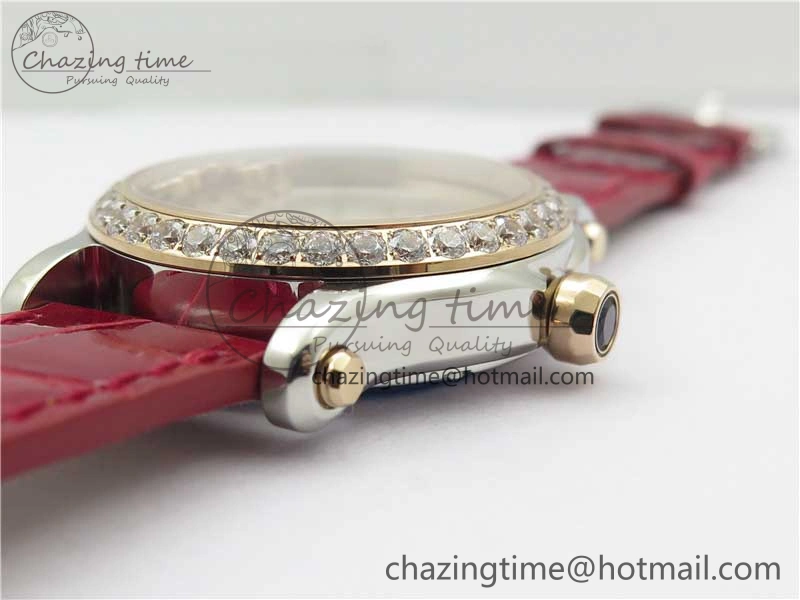 HAPPY SPORT AUTOMATIC SS RG 36MM CRYSTAL YYF 1:1 BEST EDITION WHITE DIAL ON RED LEATHER STRAP A2892