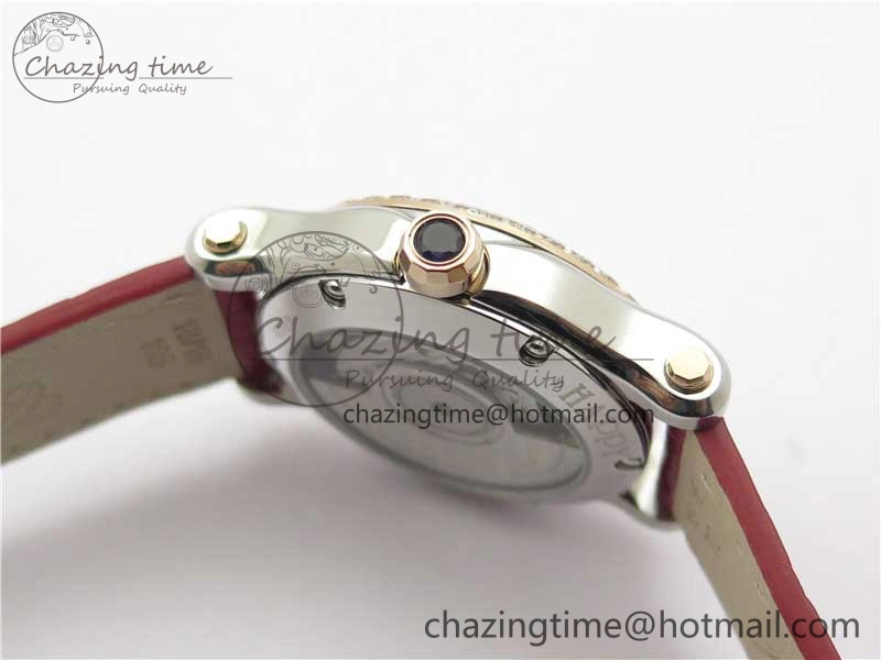 HAPPY SPORT AUTOMATIC SS RG 36MM CRYSTAL YYF 1:1 BEST EDITION WHITE DIAL ON RED LEATHER STRAP A2892