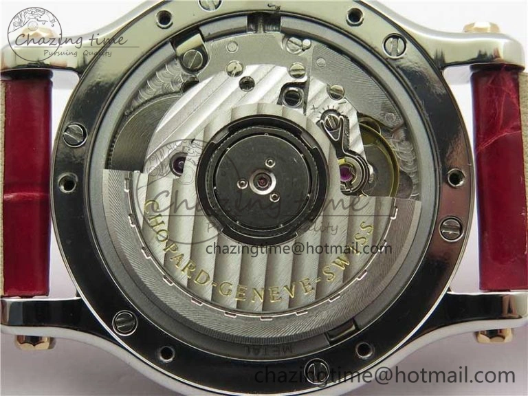 HAPPY SPORT AUTOMATIC SS RG 36MM CRYSTAL YYF 1:1 BEST EDITION WHITE DIAL ON RED LEATHER STRAP A2892