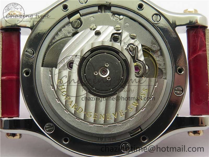 HAPPY SPORT AUTOMATIC SS RG 36MM CRYSTAL YYF 1:1 BEST EDITION WHITE DIAL ON RED LEATHER STRAP A2892