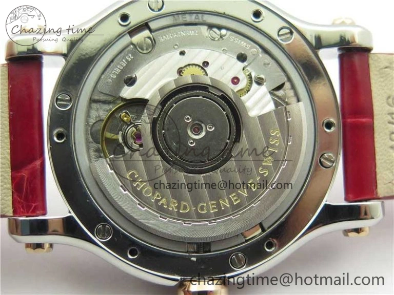 HAPPY SPORT AUTOMATIC SS RG 36MM CRYSTAL YYF 1:1 BEST EDITION WHITE DIAL ON RED LEATHER STRAP A2892