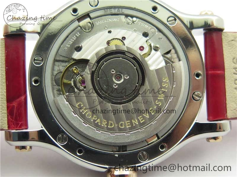 HAPPY SPORT AUTOMATIC SS RG 36MM CRYSTAL YYF 1:1 BEST EDITION WHITE DIAL ON RED LEATHER STRAP A2892