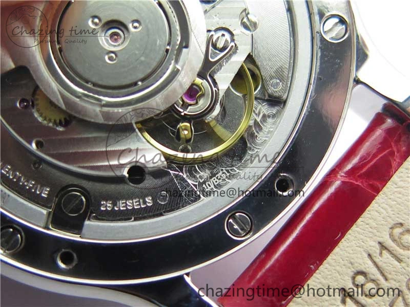 HAPPY SPORT AUTOMATIC SS RG 36MM CRYSTAL YYF 1:1 BEST EDITION WHITE DIAL ON RED LEATHER STRAP A2892