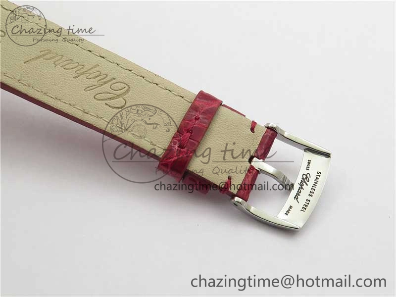HAPPY SPORT AUTOMATIC SS RG 36MM CRYSTAL YYF 1:1 BEST EDITION WHITE DIAL ON RED LEATHER STRAP A2892