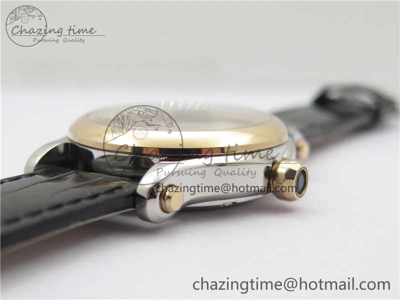HAPPY SPORT AUTOMATIC SS RG 36MM YYF 1:1 BEST EDITION WHITE DIAL ON BLACK LEATHER STRAP A2892