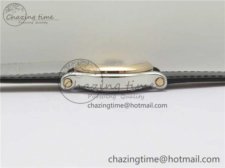HAPPY SPORT AUTOMATIC SS RG 36MM YYF 1:1 BEST EDITION WHITE DIAL ON BLACK LEATHER STRAP A2892