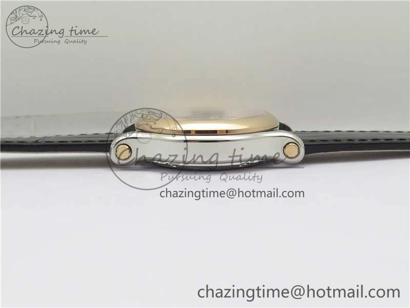 HAPPY SPORT AUTOMATIC SS RG 36MM YYF 1:1 BEST EDITION WHITE DIAL ON BLACK LEATHER STRAP A2892