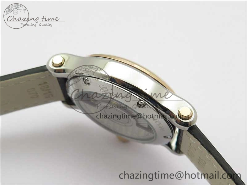 HAPPY SPORT AUTOMATIC SS RG 36MM YYF 1:1 BEST EDITION WHITE DIAL ON BLACK LEATHER STRAP A2892