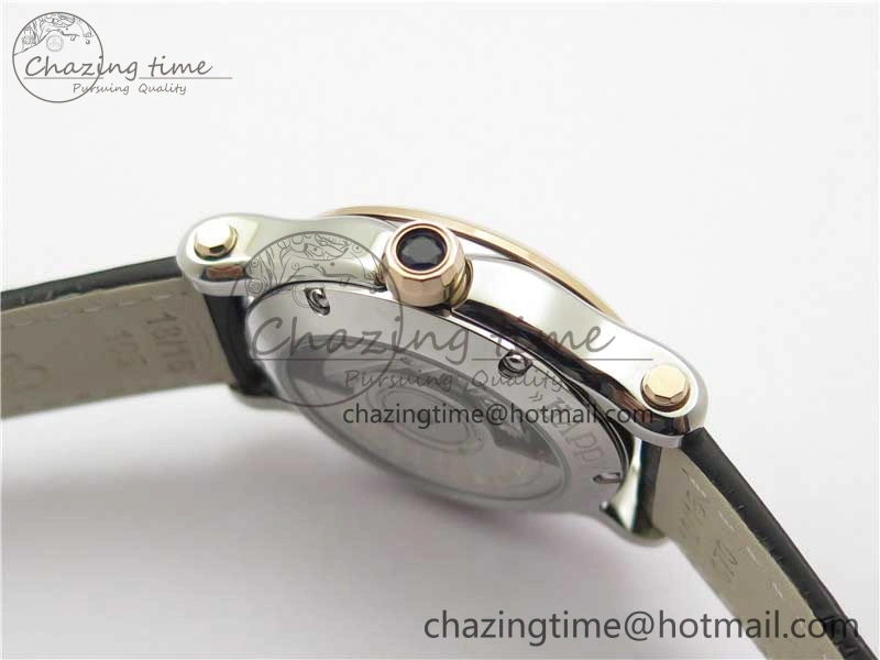 HAPPY SPORT AUTOMATIC SS RG 36MM YYF 1:1 BEST EDITION WHITE DIAL ON BLACK LEATHER STRAP A2892