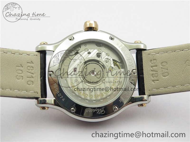 HAPPY SPORT AUTOMATIC SS RG 36MM YYF 1:1 BEST EDITION WHITE DIAL ON BLACK LEATHER STRAP A2892